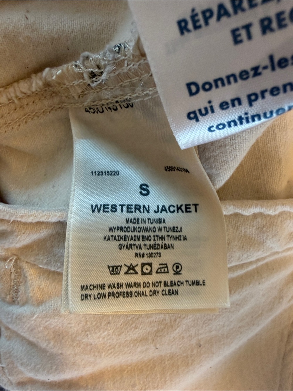 Wrangler Cream Denim Jacket with Red Interior Lettering - Picture 6 of 6
